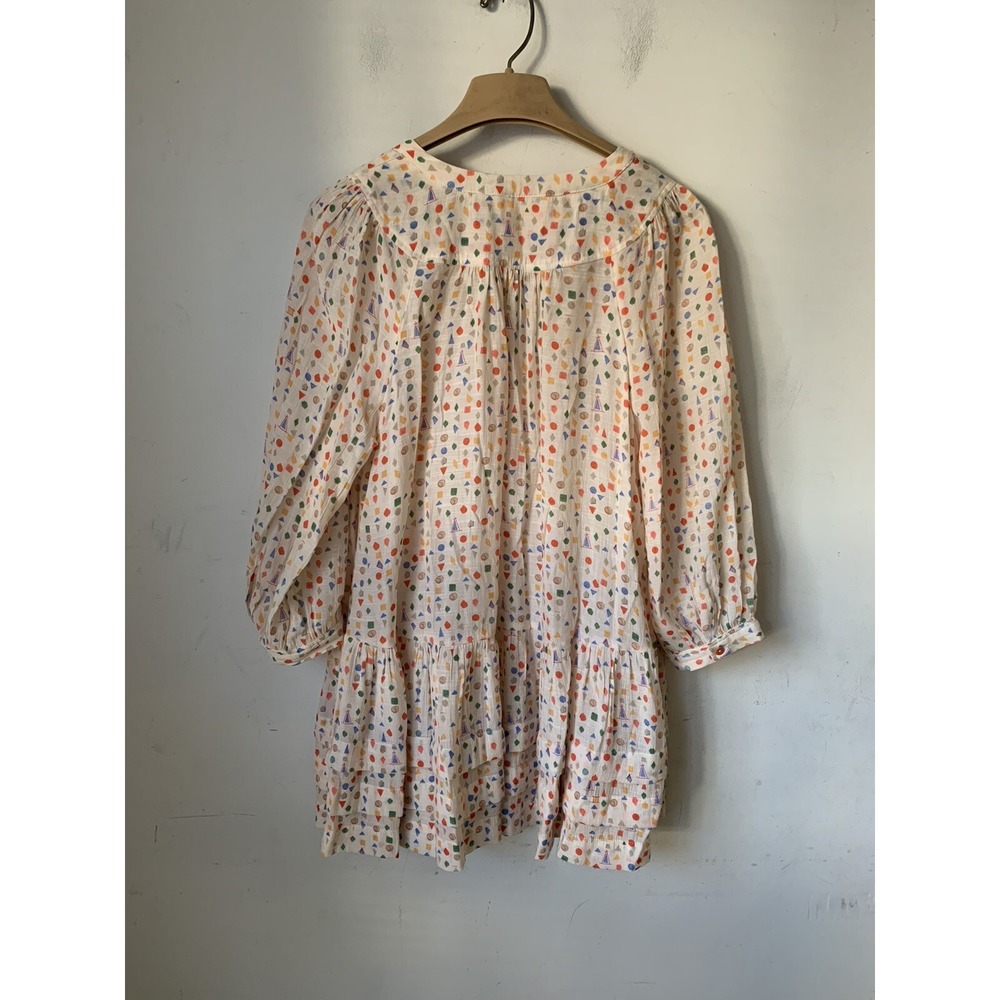 Maeve Womens Shirt Small Boho Tiered Geometric Cottage Button Up Tunic Peasant - Picture 3 of 8